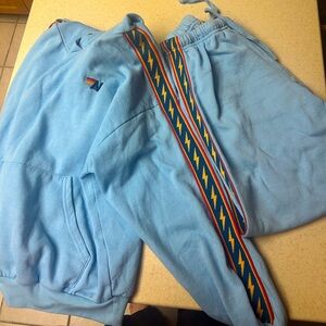 Aviator Nation - Bolt Stripe Hoodie & Sweatpants Set - SKY - Small